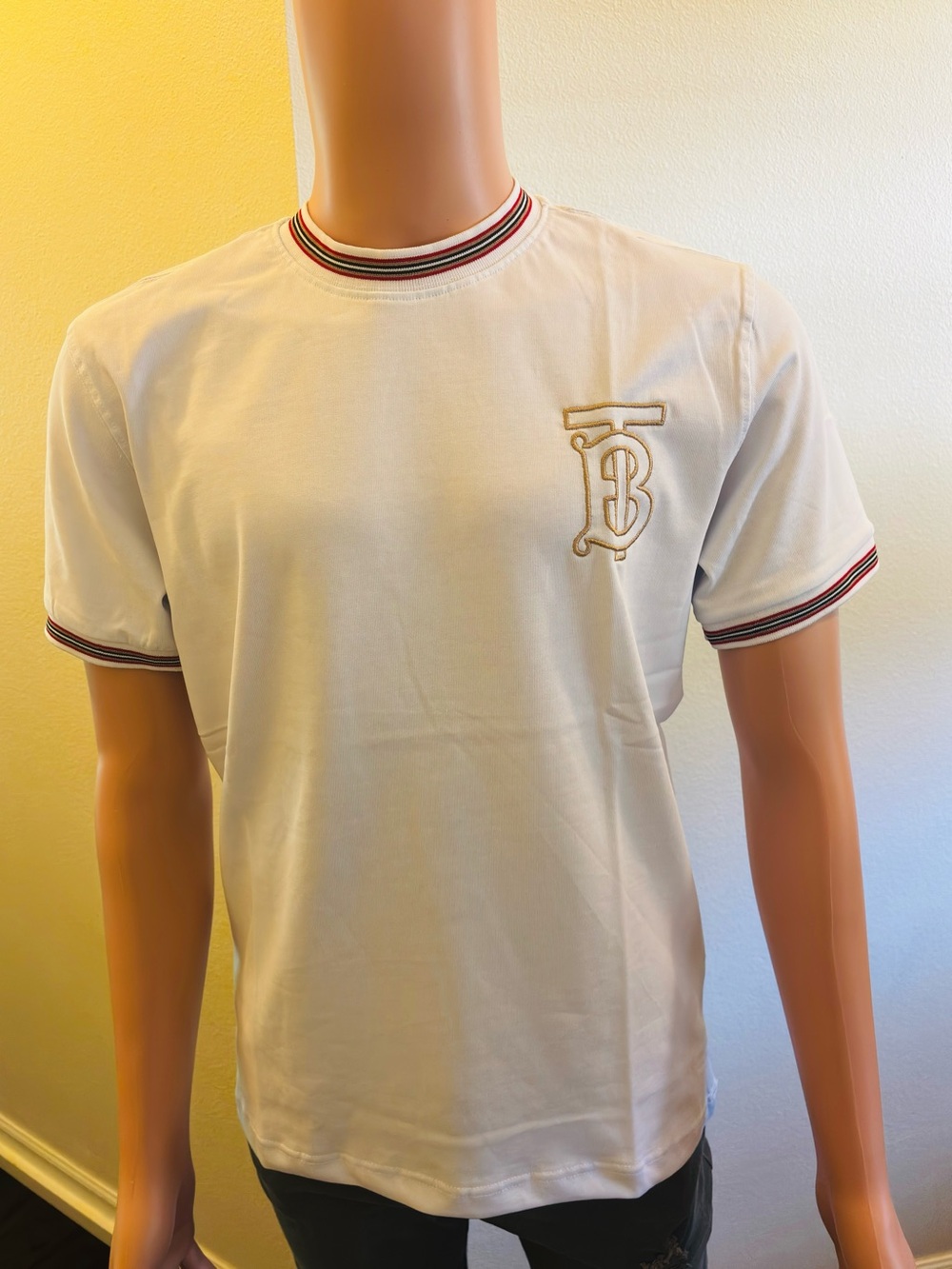 Burberry White Short Sleeve Logo Ringer T-Shirt with Red-Trim